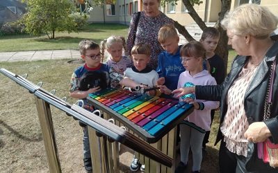 Svečiai lauko muzikos instrumentų pievelėje