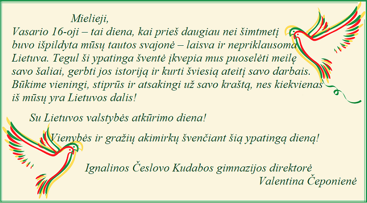 Vienybės ir gražių akimirkų švenčiant šią ypatingą dieną!